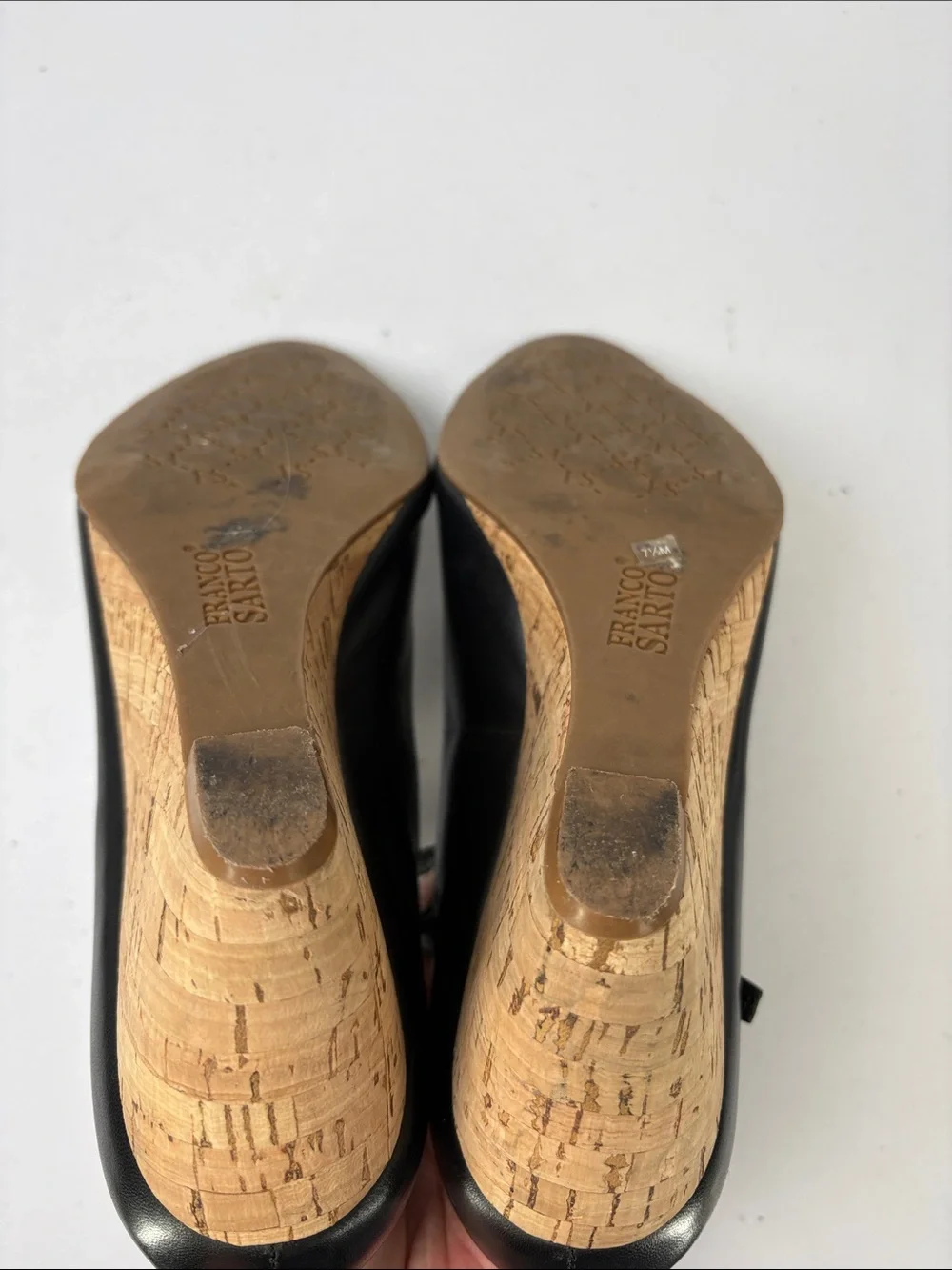 🕊️ Franco Sarto  Leather Cork Wedge Mary Jane Sandals w peep Toe